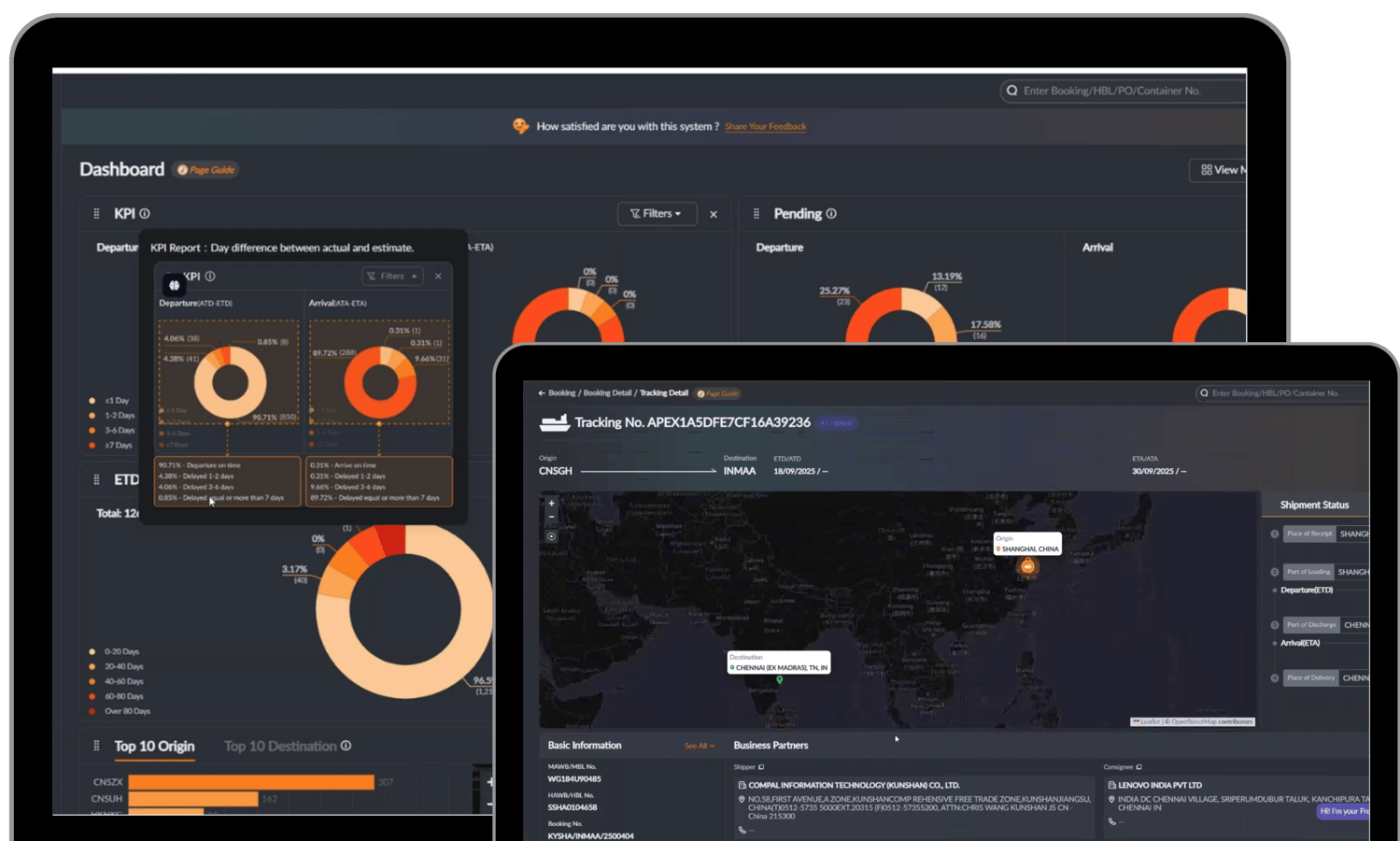 KLN Online platform dashboard showing shipment tracking and reporting
